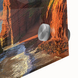 Close-up of vibrant acrylic landscape artwork showcasing dramatic cliffs and rich textures, ideal for modern home decor and art enthusiasts.