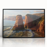 Framed acrylic artwork showcasing a stunning cliff landscape in vibrant colors, featuring a sleek black frame that enhances the modern decor aesthetic.