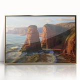 Framed acrylic artwork of a serene cliff landscape, showcasing vibrant colors and intricate details, set in a sleek gold frame, perfect for home decor.