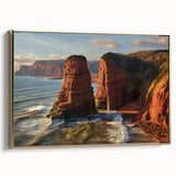 Framed canvas artwork showcasing a breathtaking cliff landscape with vibrant colors and gold accents, ideal for home decor and nature enthusiasts.