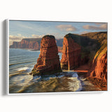 Framed canvas art depicting a stunning landscape of rugged cliffs under a clear blue sky, showcasing natural beauty and tranquility in a modern white frame. Ideal for home decor.