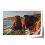 Vibrant rolled canvas print depicting a stunning coastal landscape with dramatic cliffs and azure waters, perfect for enhancing home decor and art collections.