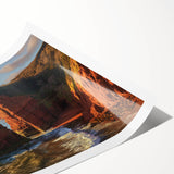 Vibrant rolled canvas print showcasing a stunning landscape of dramatic cliffs under a clear blue sky, ideal for home decor and art enthusiasts.