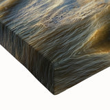 Close-up of a vibrant stretched canvas artwork depicting dramatic landscapes and cliffs, showcasing rich colors and intricate texture, perfect for home decor.