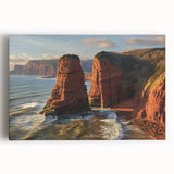Vibrant stretched canvas artwork depicting majestic cliffs with a dramatic sunset sky, showcasing rich colors and textures for a stunning landscape display. Ideal for home decor enthusiasts seeking nature-inspired art.