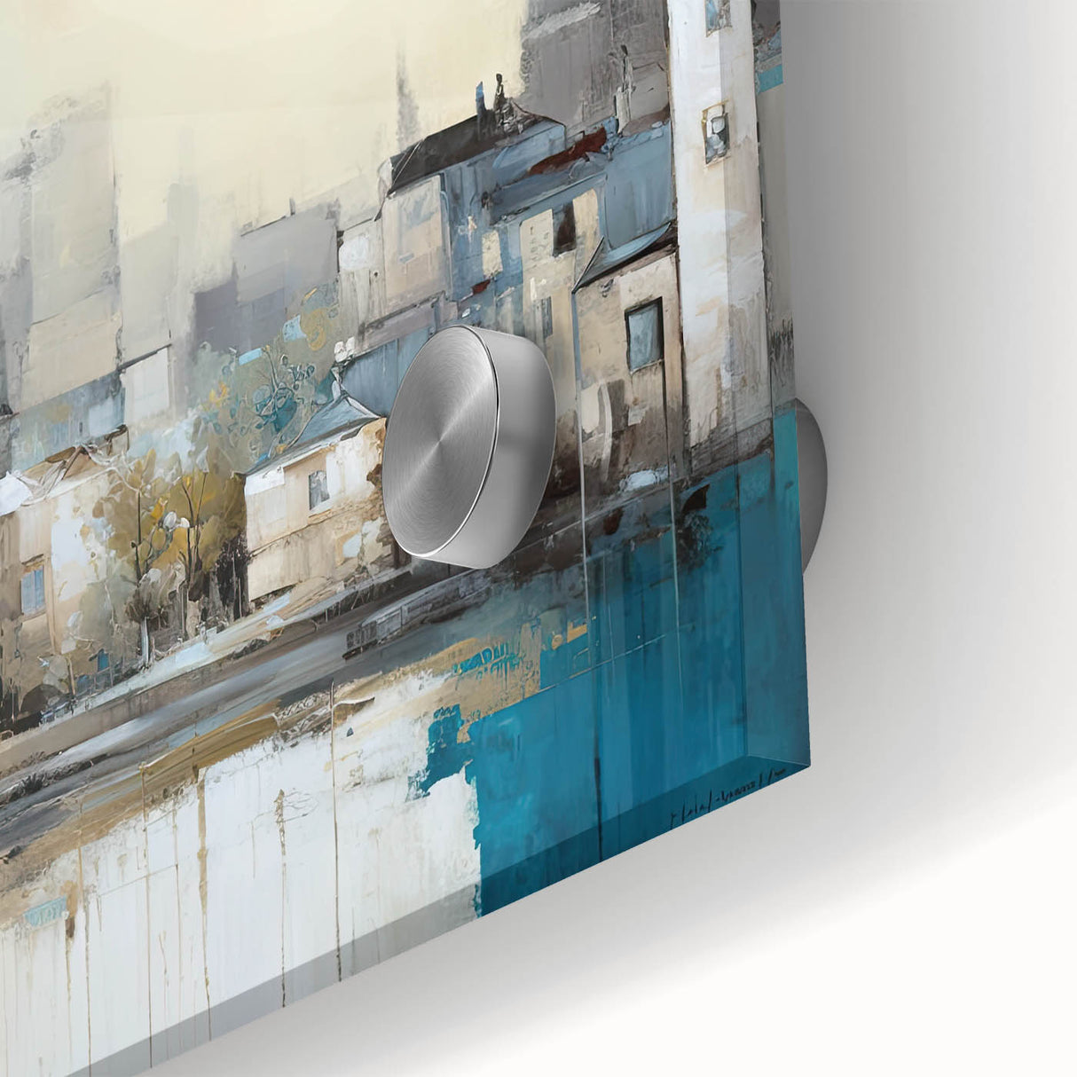 Abstract architecture wall art in vibrant colors, showcasing a close-up of intricate patterns and textures on acrylic glass, perfect for modern home decor.