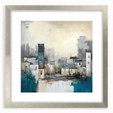 Abstract architecture wall art framed in silver with a mat, showcasing intricate geometric designs and modern aesthetics, perfect for contemporary home decor.