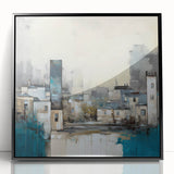 Abstract wall art featuring a framed acrylic piece showcasing geometric architectural designs in black and white against a minimalist background, ideal for modern decor.