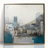 Framed abstract architecture wall art featuring a gold-accented design, set against a sleek acrylic surface, perfect for modern home decor.