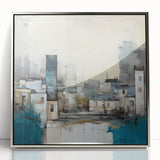 Framed abstract architecture wall art featuring a sleek silver design, perfect for modern home decor. The artwork showcases geometric patterns and elegance, enhancing interior aesthetics.