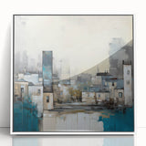 Framed acrylic wall art showcasing an abstract architectural design in white tones, enhancing modern interiors with its sleek, contemporary look.