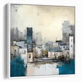 Framed abstract architecture wall art showcasing intricate geometric patterns in white and gray tones, providing a modern and minimalist decor touch for contemporary interiors.