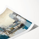 Abstract architectural wall art print showcasing dynamic geometric shapes and muted color palette, elegantly rolled for easy display and shipping.