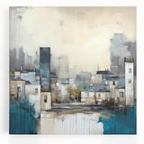 Abstract wall art featuring modern architectural designs in vibrant colors, printed on stretched canvas, ideal for contemporary home decor and artistic expression.