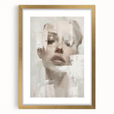 Abstract figurative wall art framed in gold with a white mat, showcasing vibrant colors and fluid shapes, perfect for modern home decor.
