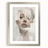 Abstract figurative wall art framed in silver, featuring vibrant colors and dynamic shapes, perfect for modern home decor, displayed with a white mat for added elegance.