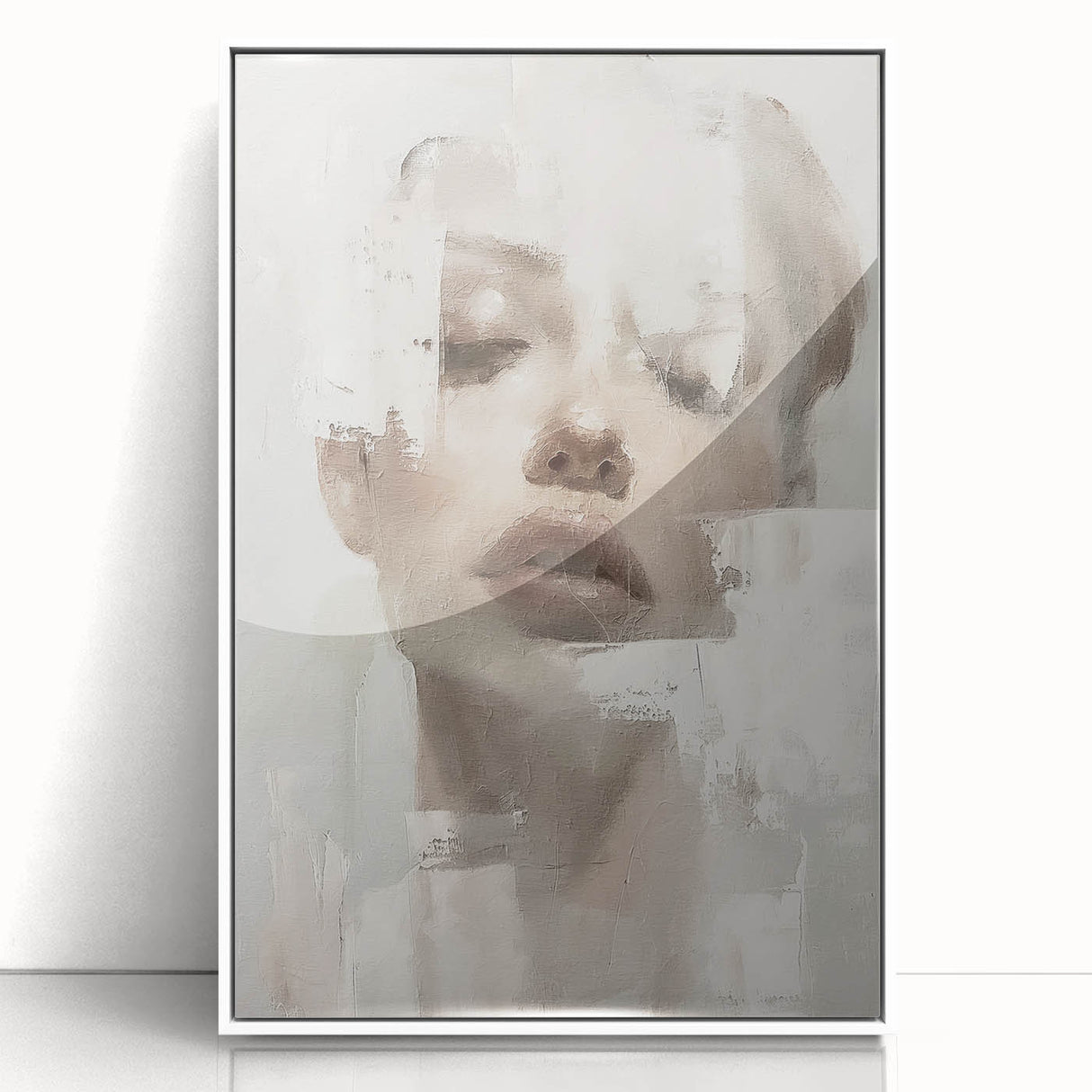 Abstract figurative wall art framed in white acrylic, showcasing vibrant colors and dynamic shapes, perfect for modern interior decor. Ideal for contemporary spaces.