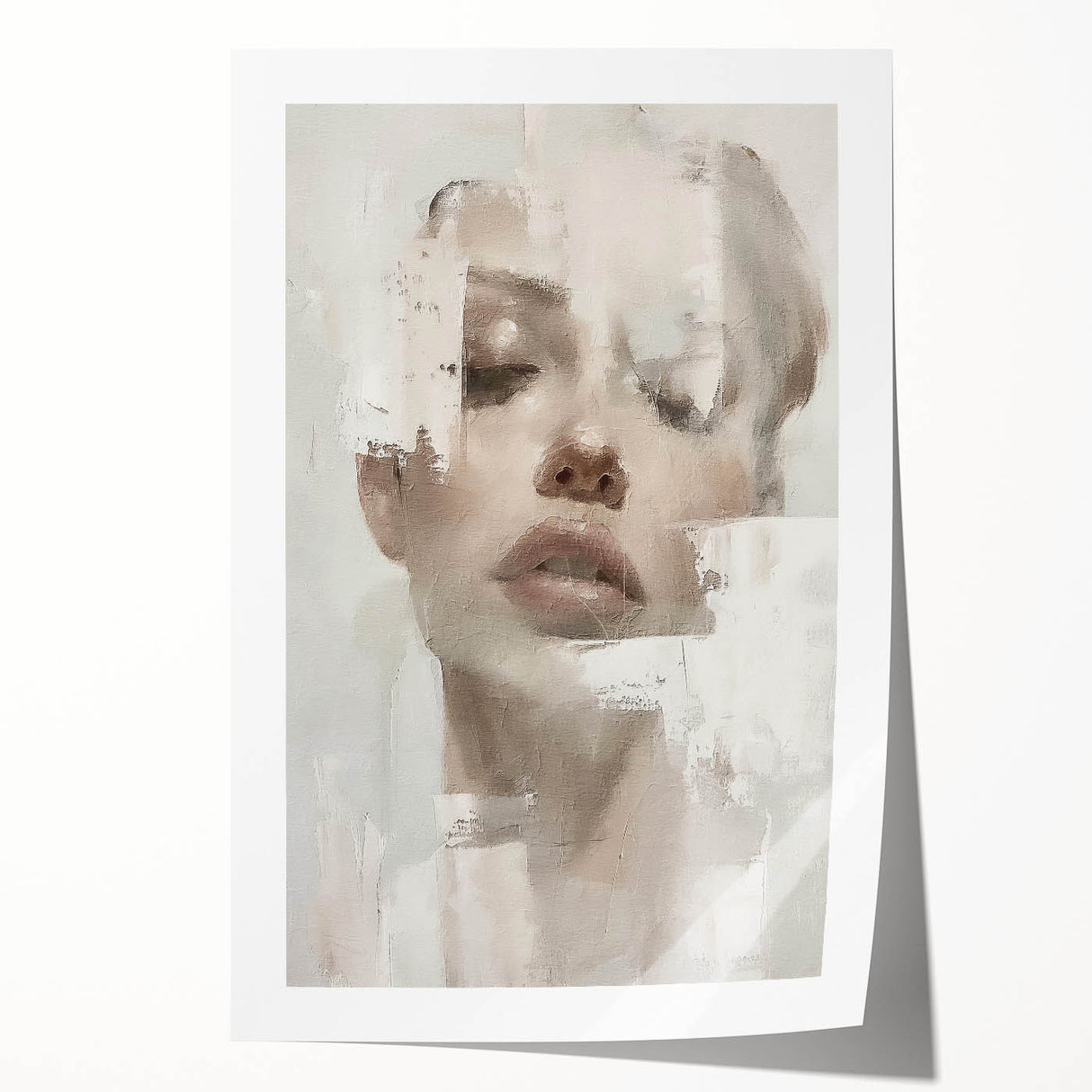 Abstract figurative wall art print showcasing vibrant colors and dynamic shapes, rolled and packaged in a protective cardboard tube for easy transport.