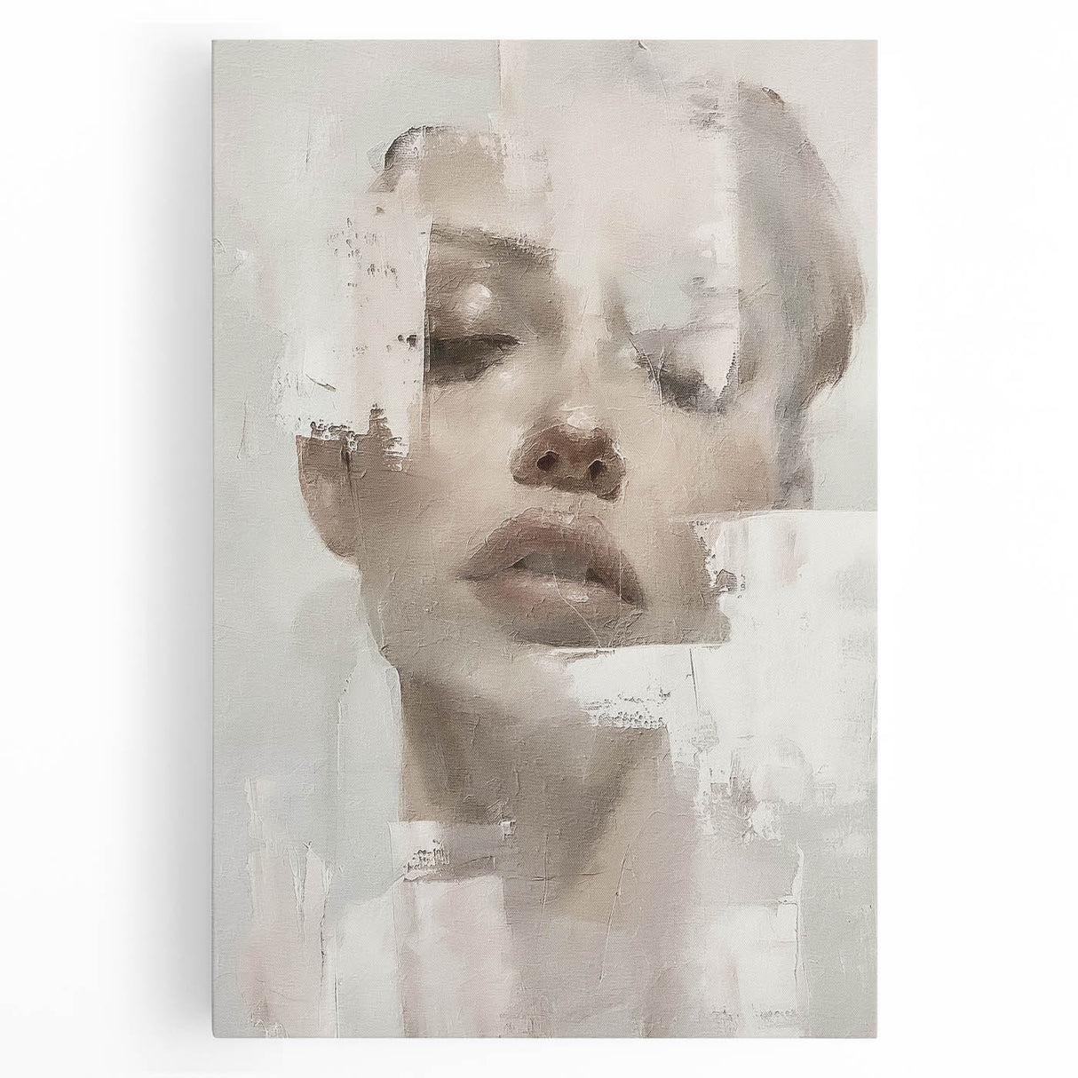 Abstract figurative wall art on stretched canvas, showcasing vibrant colors and dynamic shapes, ideal for modern home decor and artistic interiors.
