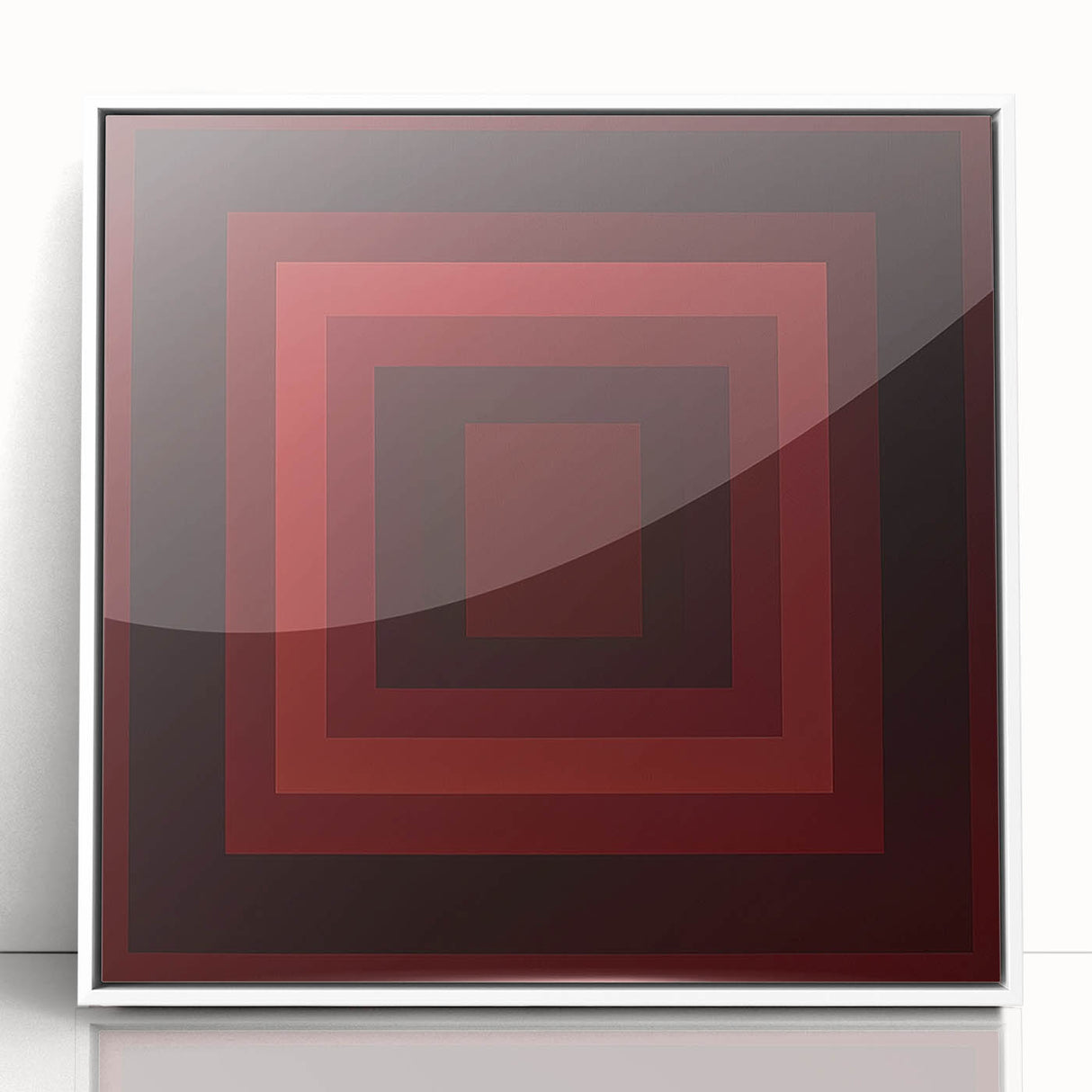 Abstract geometric framed acrylic artwork in white, showcasing intricate shapes and patterns, designed to enhance modern interior decor with a clean aesthetic.