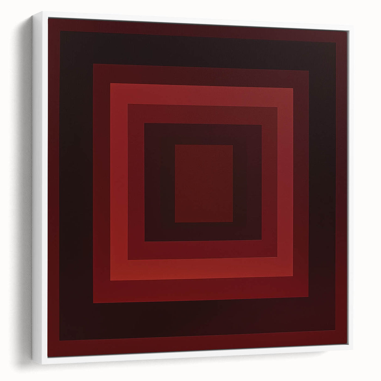 Abstract geometric framed canvas artwork showcasing a modern design with white and subtle color accents, perfect for contemporary home decor, side view display.