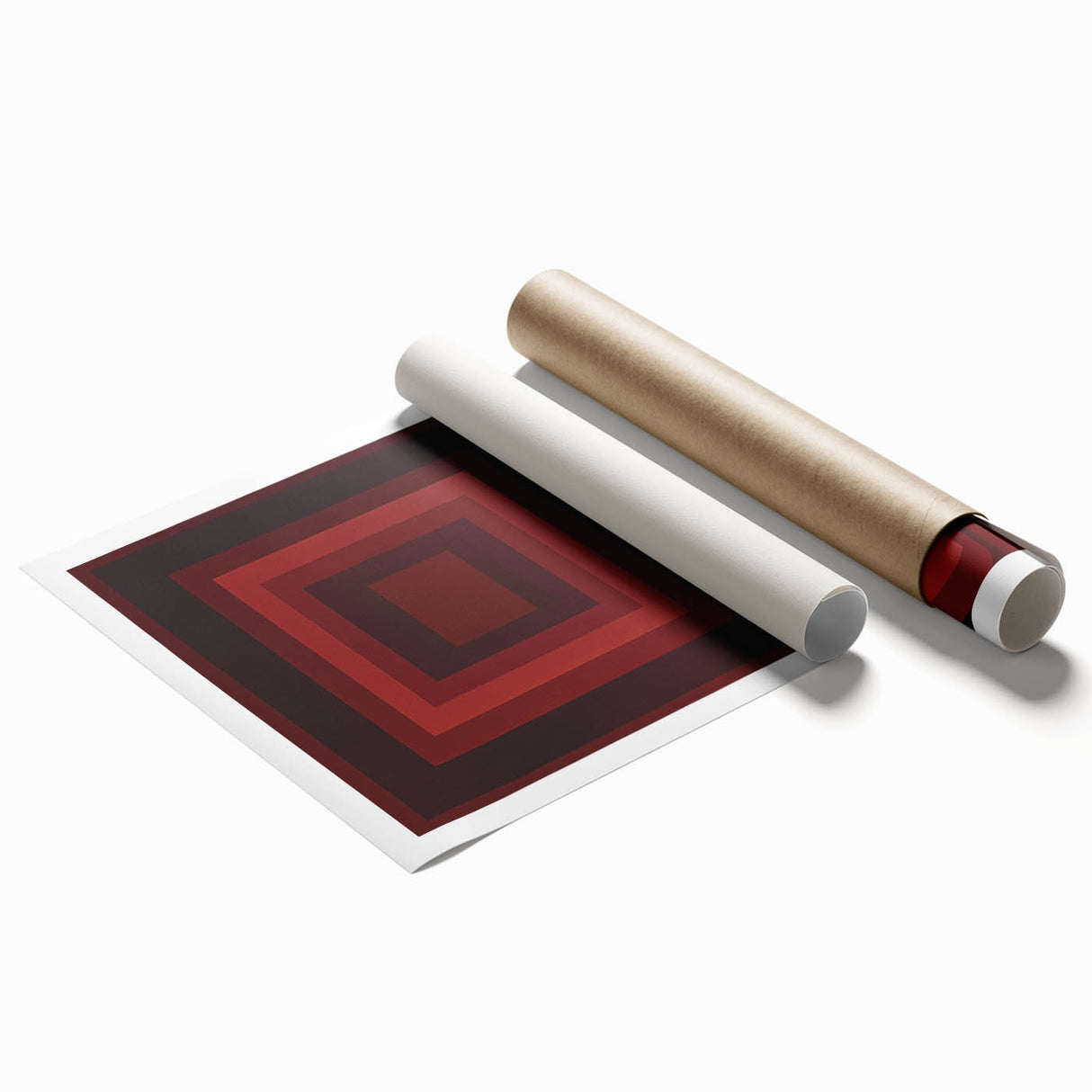 Abstract geometric rolled print showcasing vibrant blue, yellow, and red shapes in a modern design, elegantly packaged in a protective cardboard tube for easy display. Perfect for contemporary home decor enthusiasts seeking unique art pieces.