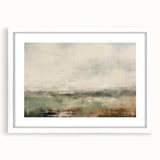 Abstract landscape wall art framed in white with a mat, showcasing vibrant colors and dynamic shapes, perfect for modern home decor or office settings.