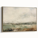 Framed canvas wall art showcasing an abstract landscape design with gold accents, viewed from the side, highlighting its elegant frame and artistic depth.