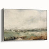 Framed abstract landscape wall art showcasing vibrant colors and fluid shapes, presented in a sleek silver frame, perfect for modern home decor.