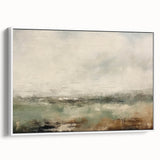 Framed canvas wall art showcasing an abstract landscape design with soft pastel colors and fluid shapes, displayed in a modern white frame, perfect for contemporary decor.