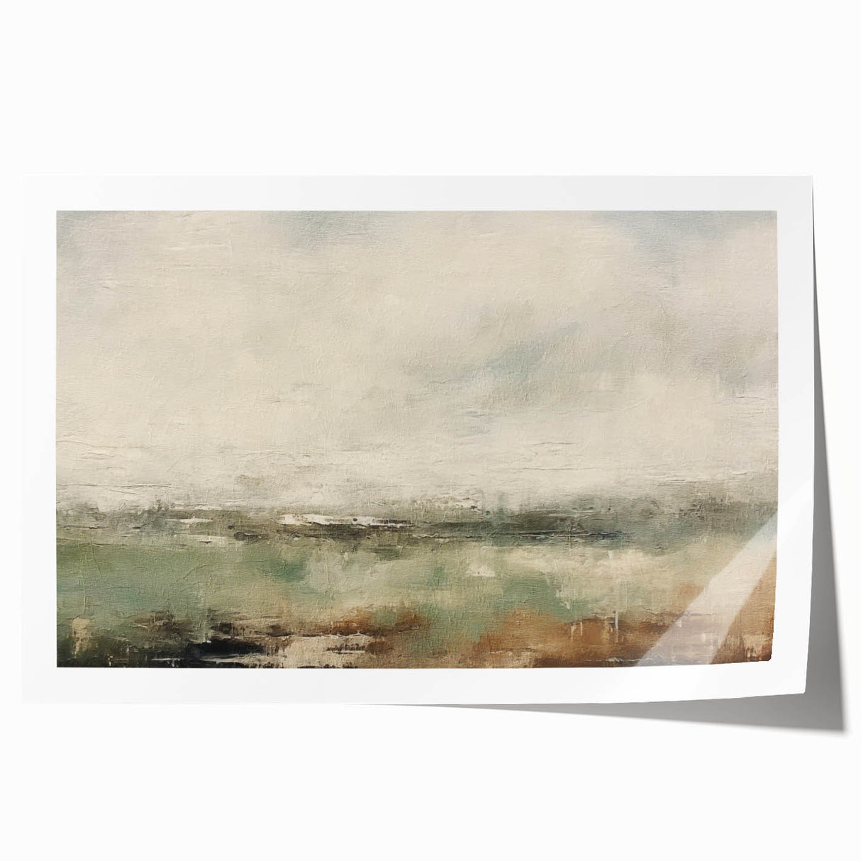 Abstract landscape wall art print showcasing vibrant colors and fluid shapes, ideal for modern decor. The rolled design allows for easy framing and display.