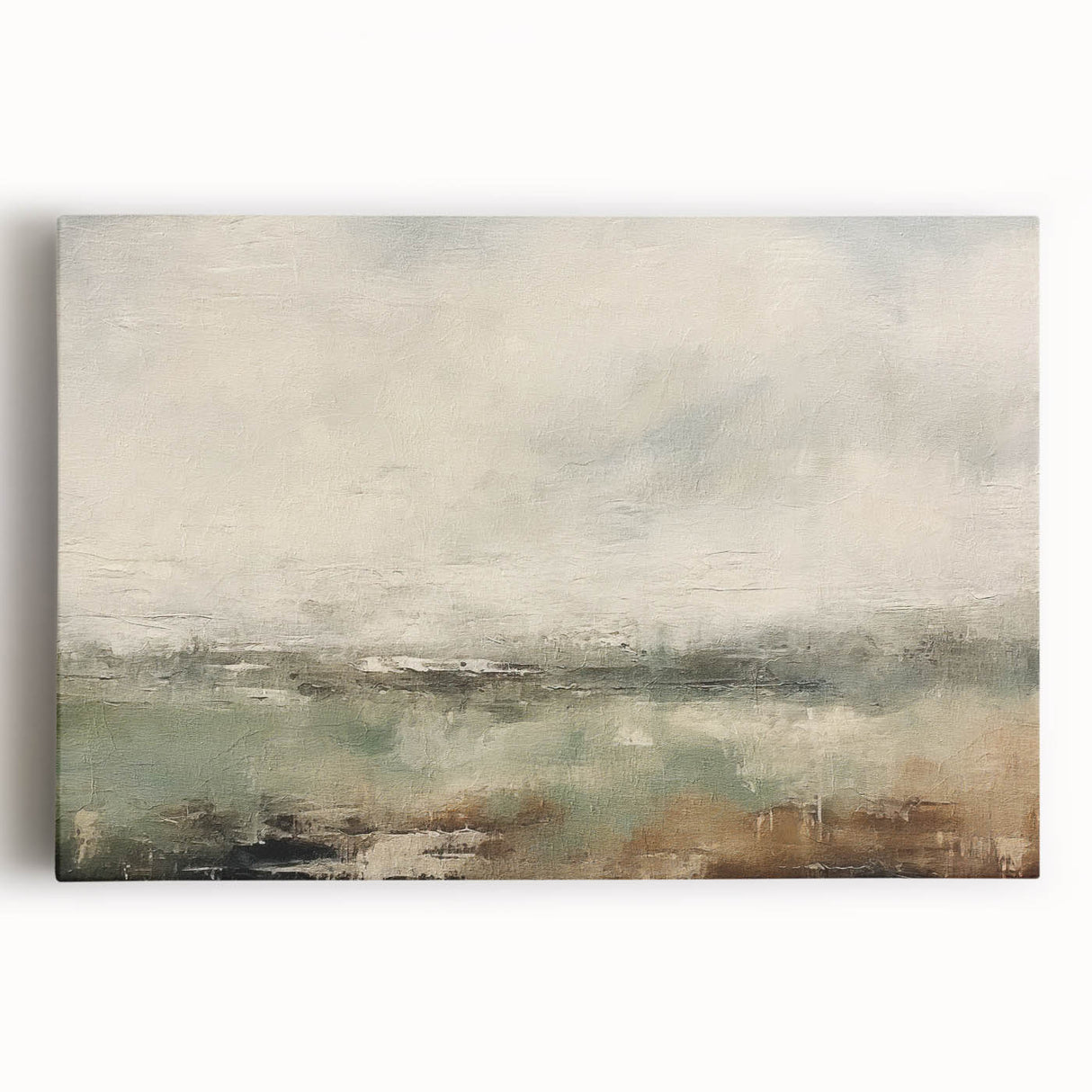 Colorful abstract landscape wall art on stretched canvas, showcasing vibrant hues of blue, orange, and green, ideal for modern home decor. Perfect for adding a contemporary touch to living spaces or offices.