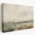 Abstract landscape wall art displayed on stretched canvas, showcasing vibrant colors and fluid shapes, ideal for modern home decor or office settings.