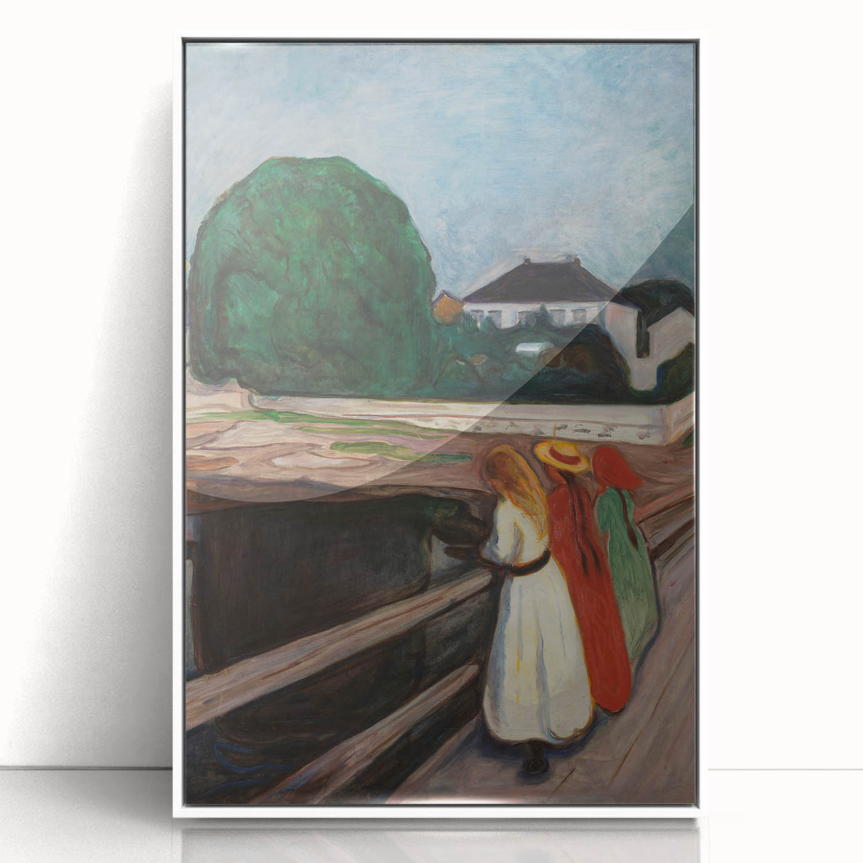 Expressionist Art: Girls on the Bridge Modern Canvas Print