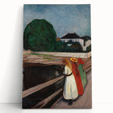 Expressionist Art: Girls on the Bridge Modern Canvas Print