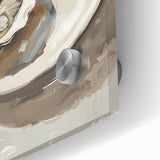 Large acrylic glass wall art featuring an abstract depiction of various food dishes in muted earth tones.