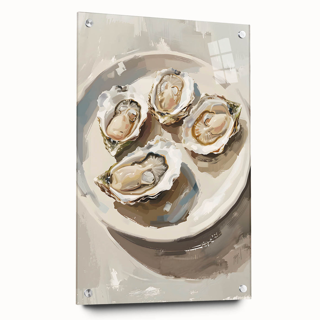 Acrylic print of various food dishes in vibrant colors, suitable for dining room decor.