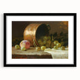 Extra large abstract art print featuring a colorful assortment of fruits on a textured canvas, framed in black.