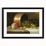 Extra large abstract art print featuring a colorful assortment of fruits on a textured canvas, framed in black.