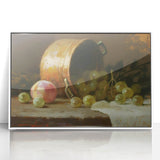 Art Deco poster featuring assorted fruits in bold colors on white acrylic, framed, ideal for modern kitchen decor.