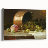 Landscape art painting of colorful fruits on a black background, framed canvas, ideal for kitchen wall art.