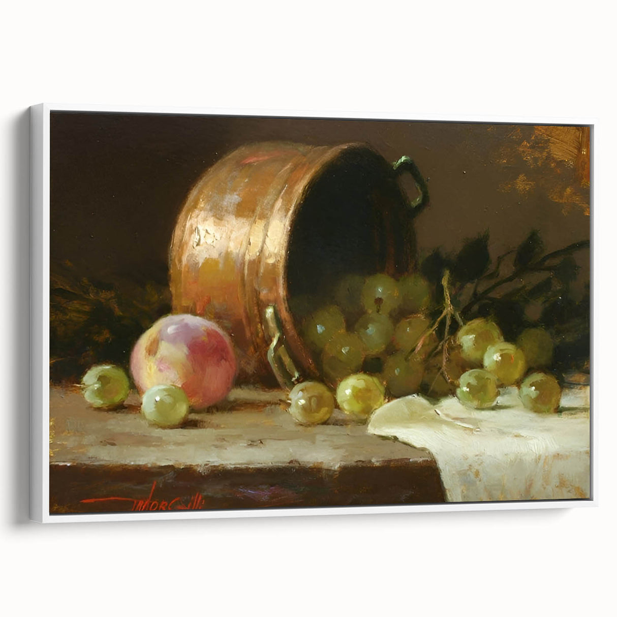 Vintage poster art of colorful fruits on a black background, framed canvas, ideal for living room decor.