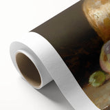 Art deco poster of assorted fruits in vibrant colors on rolled canvas, ideal for nursery wall art or dining room decor.