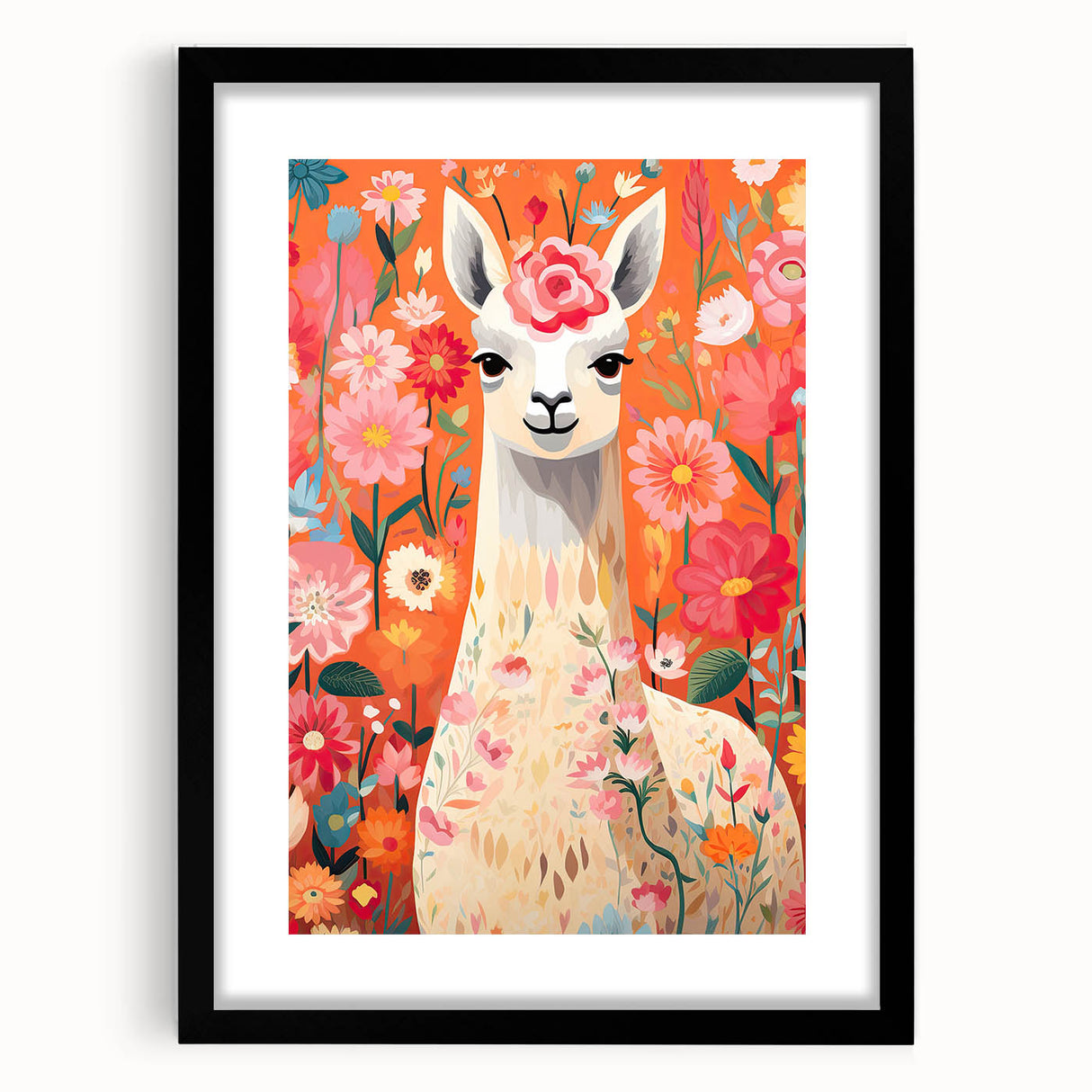 Children’s Wall Art Prints – Colorful Llama Floral Canvas