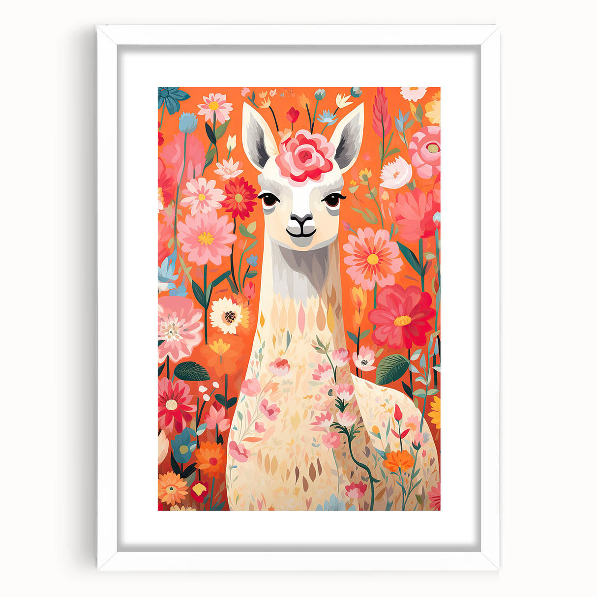 Children’s Wall Art Prints – Colorful Llama Floral Canvas