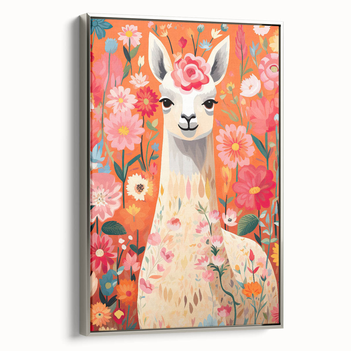 Children’s Wall Art Prints – Colorful Llama Floral Canvas