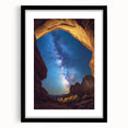 Black-framed landscape print showcasing majestic canyons with vibrant colors, elegantly matted for a polished look, perfect for modern home decor.