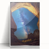 Framed acrylic artwork showcasing a stunning landscape of vibrant canyons in rich earthy tones, designed to enhance any living space with natural beauty.