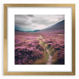 Landscape wall art featuring a serene countryside scene framed in an elegant gold frame with a white mat, perfect for enhancing home decor and creating a tranquil atmosphere.