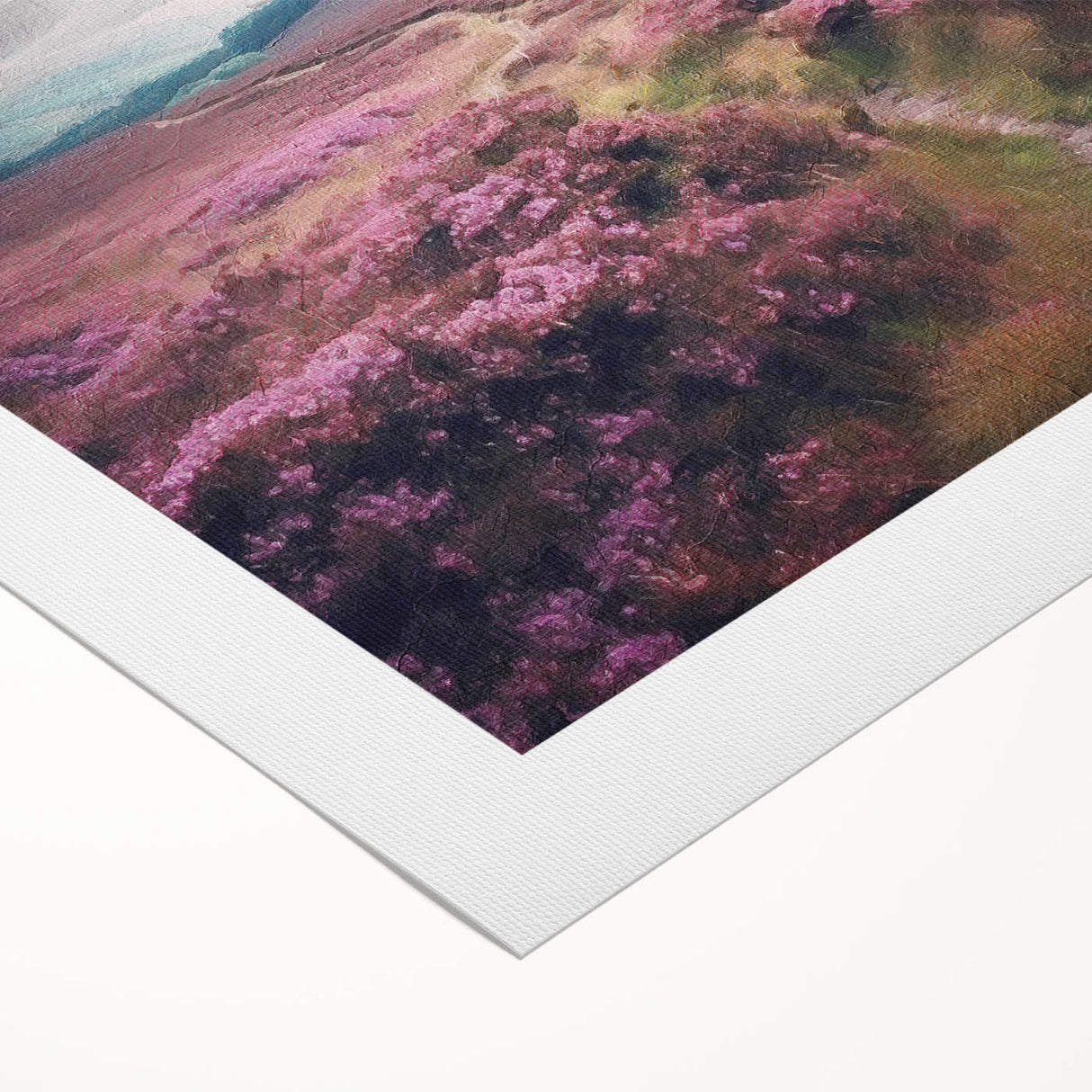 Rolled canvas wall art depicting a serene countryside landscape, showcasing vibrant green fields and a clear blue sky, perfect for home decor.